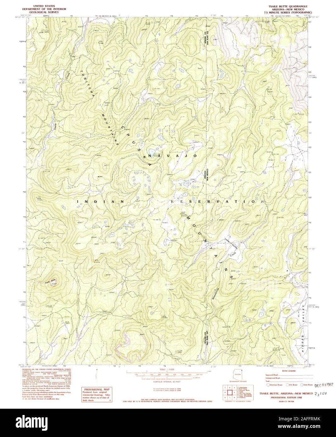 USGS TOPO Map New Mexico AZ Tsaile Butte 313795 1982 24000 Restoration Stock Photo
