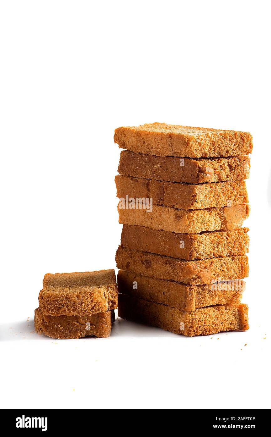Rusk or toasts on a white background Stock Photo - Alamy