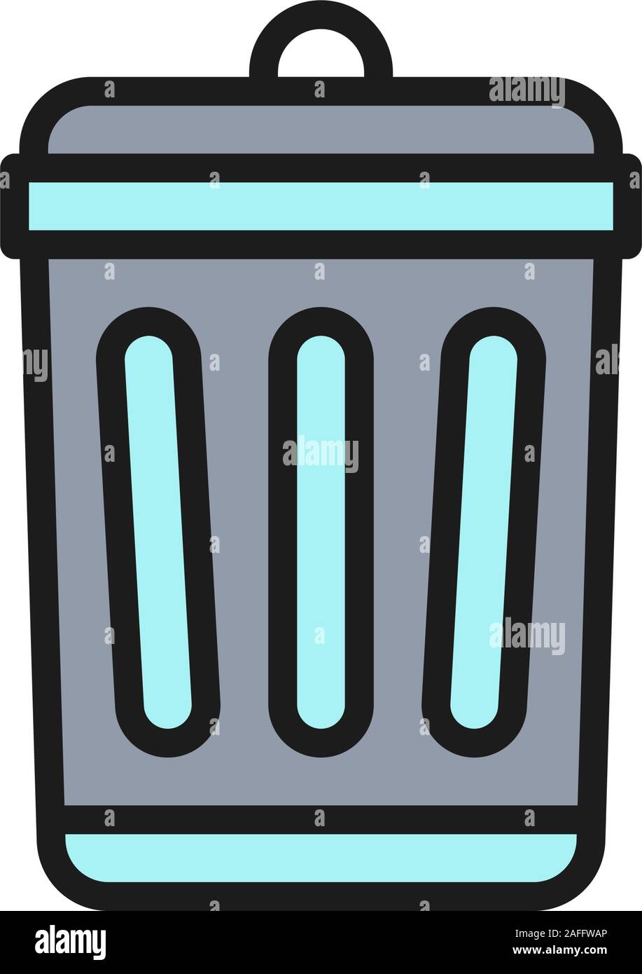 Garbage bin flat color line icon. Isolated on white background Stock Vector