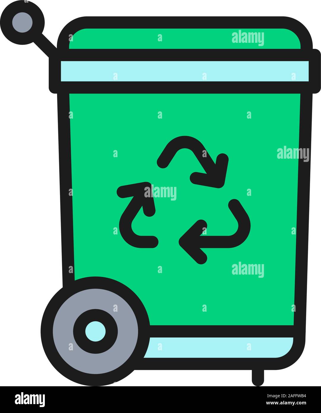 Vector trash can, recycling bin flat color line icon. Stock Vector