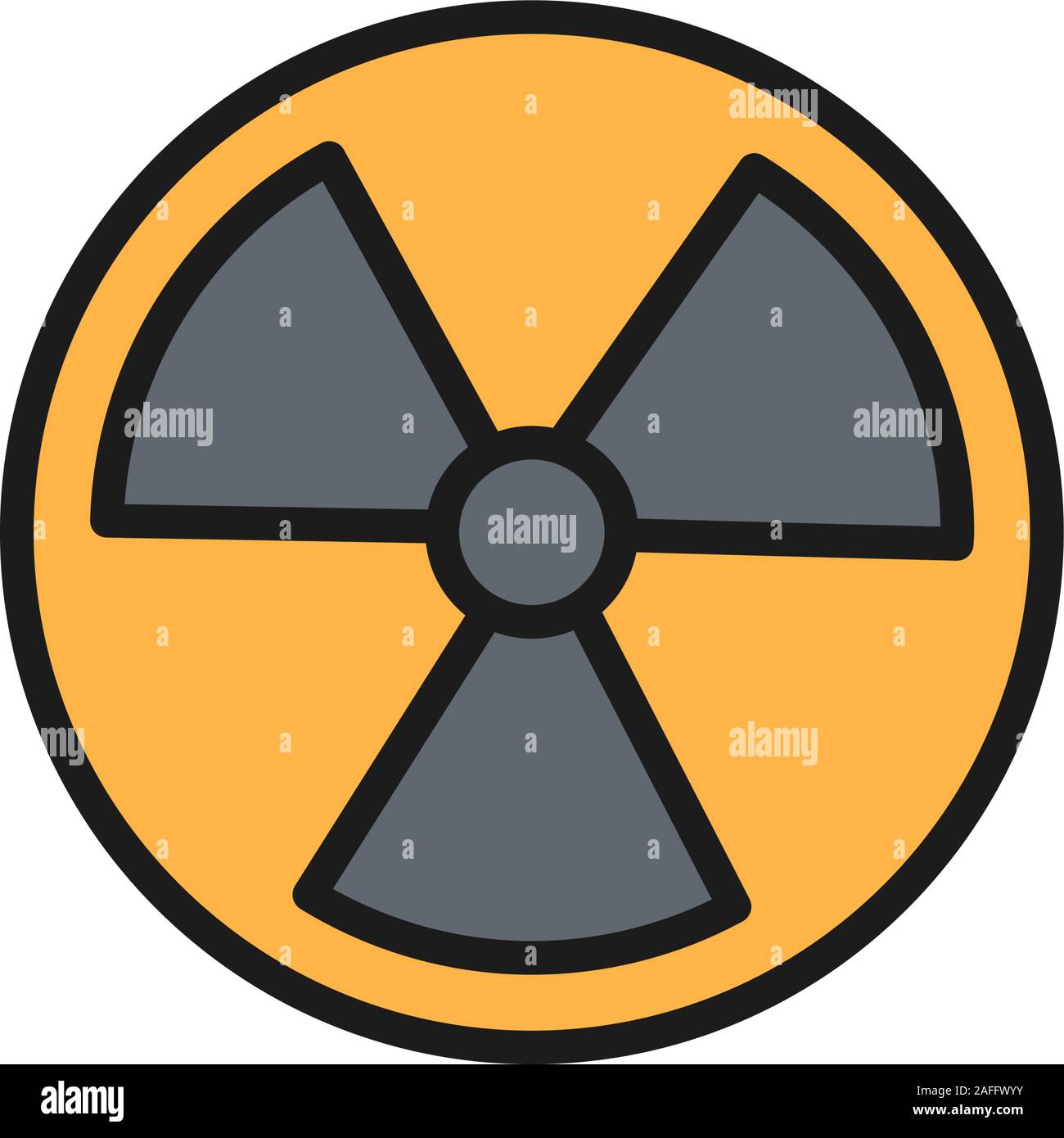 Vector radiation sign, radioactive warning flat color line icon Stock