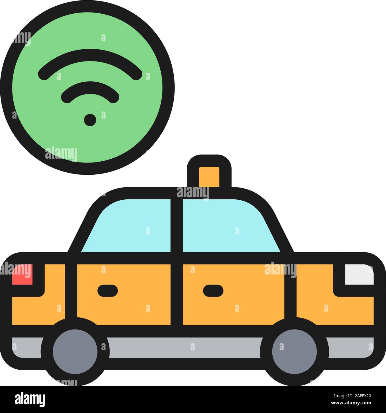 Vector Wi-Fi car, taxi wireless flat color line icon. Stock Vector