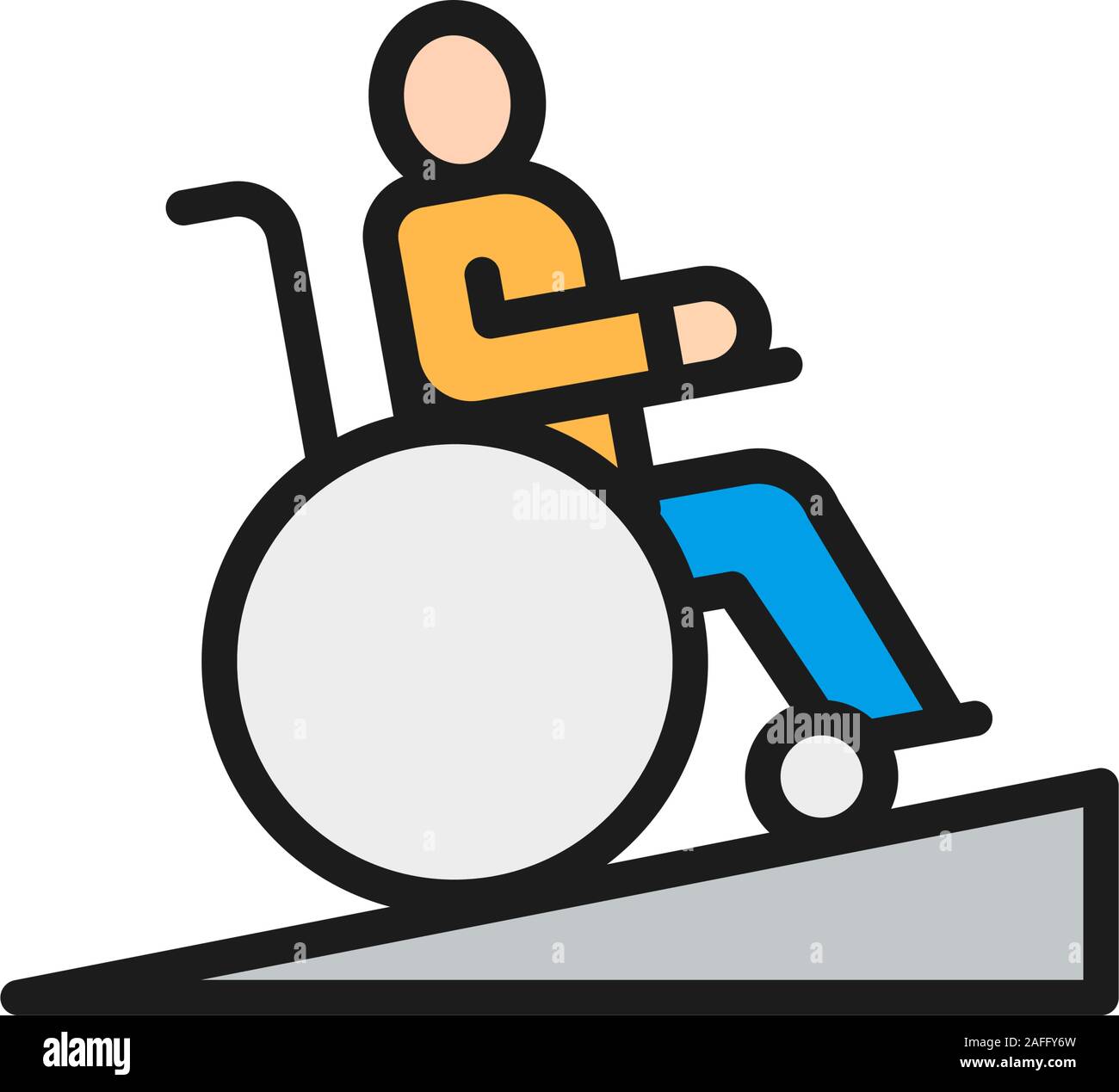 Man in wheelchair, people with mobility problems color line icon Stock