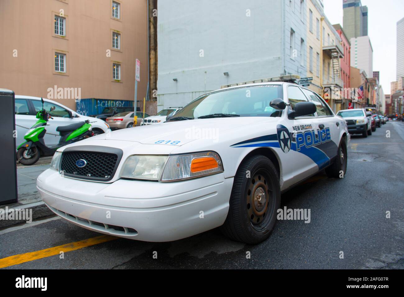 New Orleans Ford Crown Victoria Police Car on Royal Street in French Quarter in New Orleans