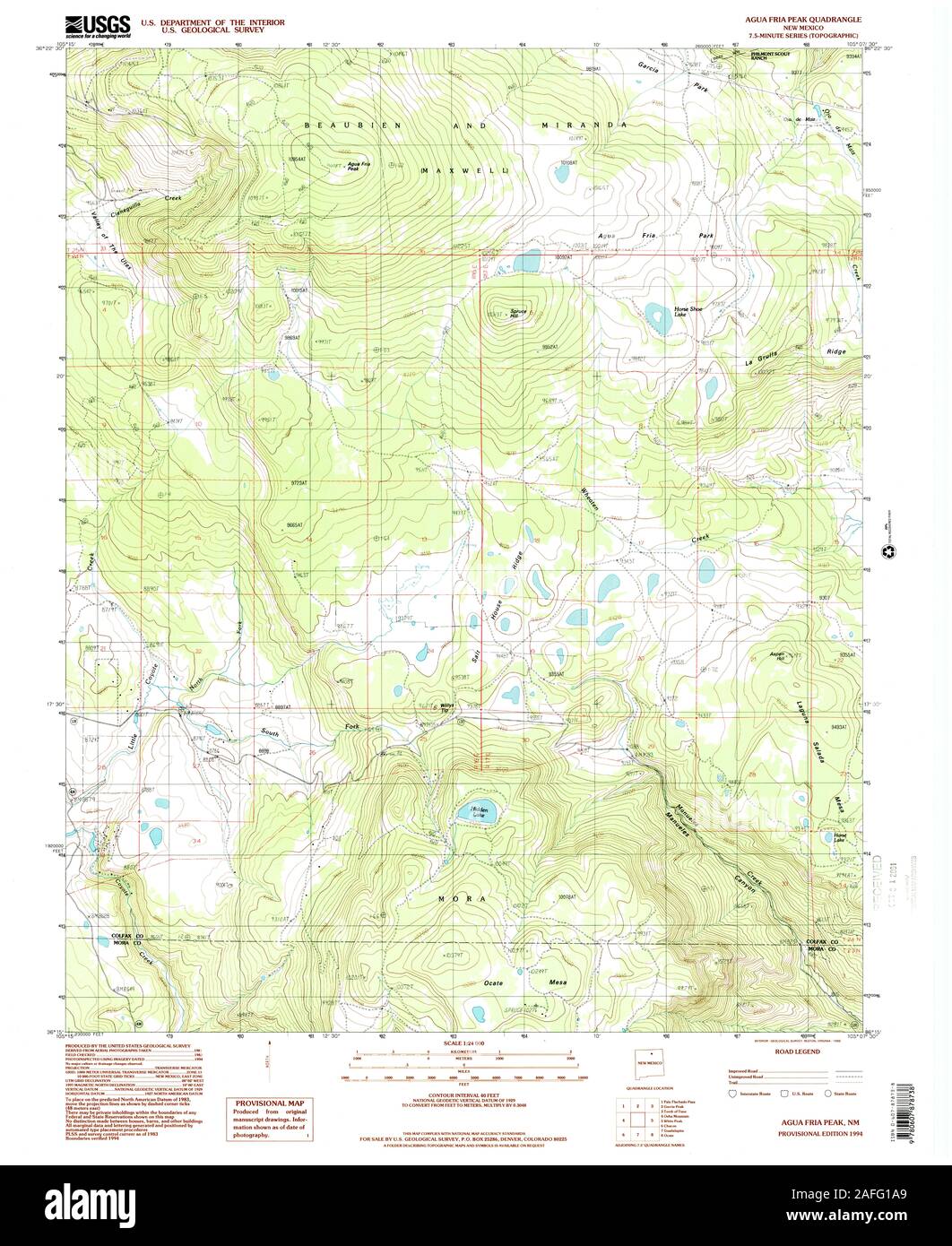USGS TOPO Map New Mexico NM Agua Fria Peak 193681 1994 24000 Restoration Stock Photo