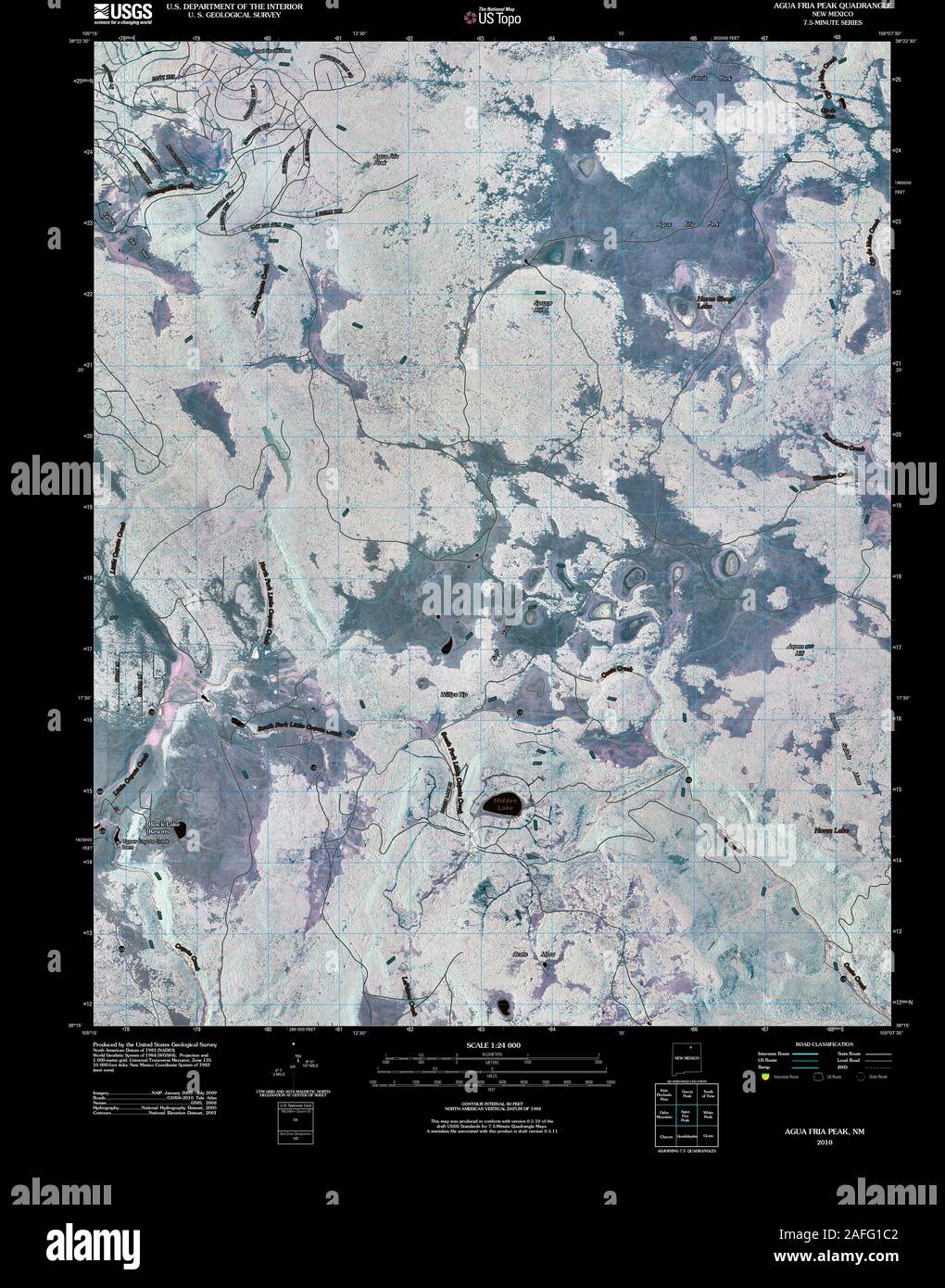 USGS TOPO Map New Mexico NM Agua Fria Peak 20100830 TM Inverted Restoration Stock Photo