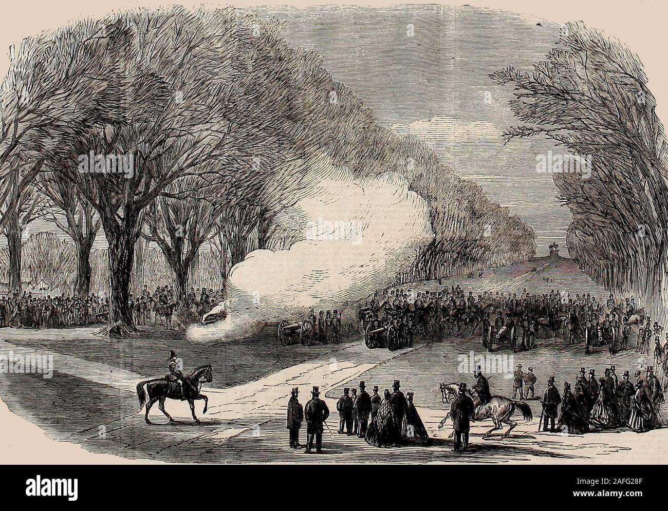 Firing minute guns in the long walk, Windsor Park, on the death of the Prince Consort, Albert, 1861 Stock Photo