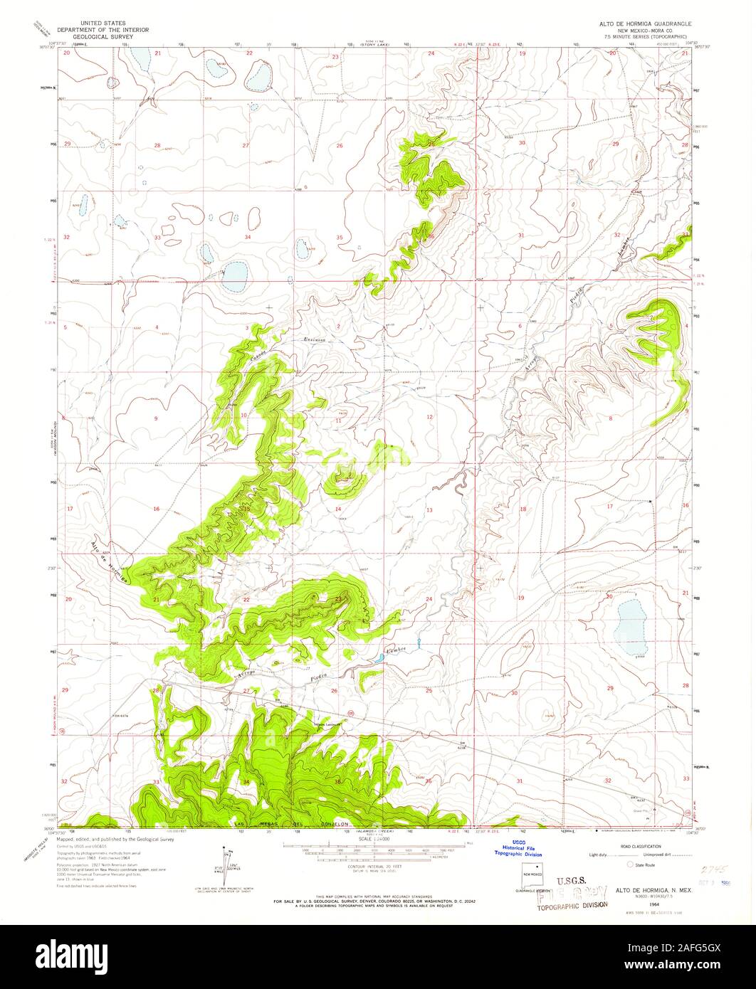USGS TOPO Map New Mexico NM Alto De Hormiga 189558 1964 24000 Restoration Stock Photo
