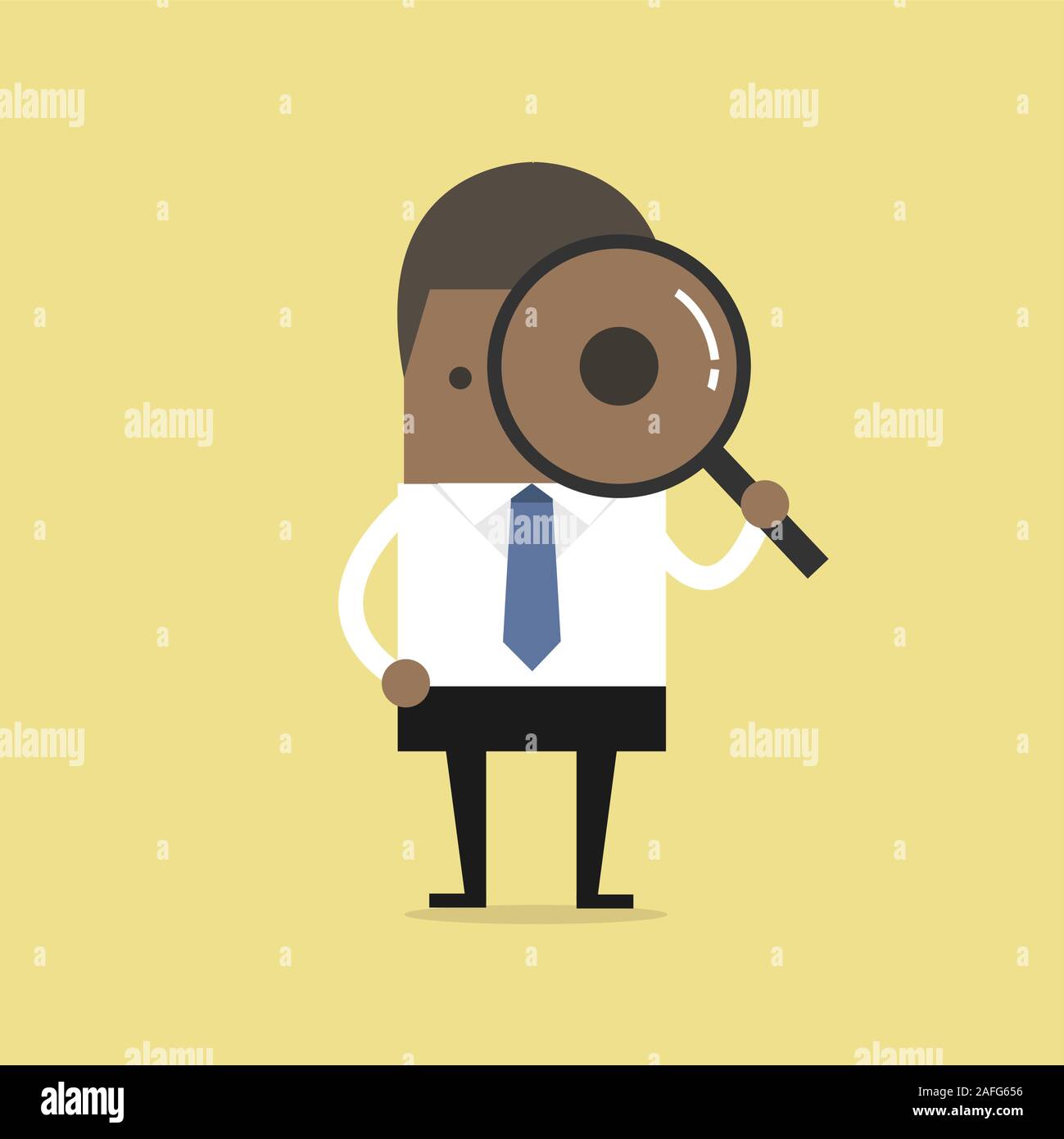 African businessman looking through a magnifying glass. Stock Vector