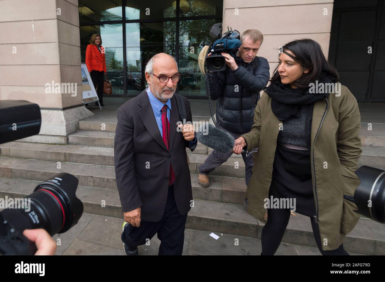 Alan Yentob, former chairman of trustees of the now collapsed charity Kids Company, leaving Portcullis House, Westminster after being  questioned by C Stock Photo