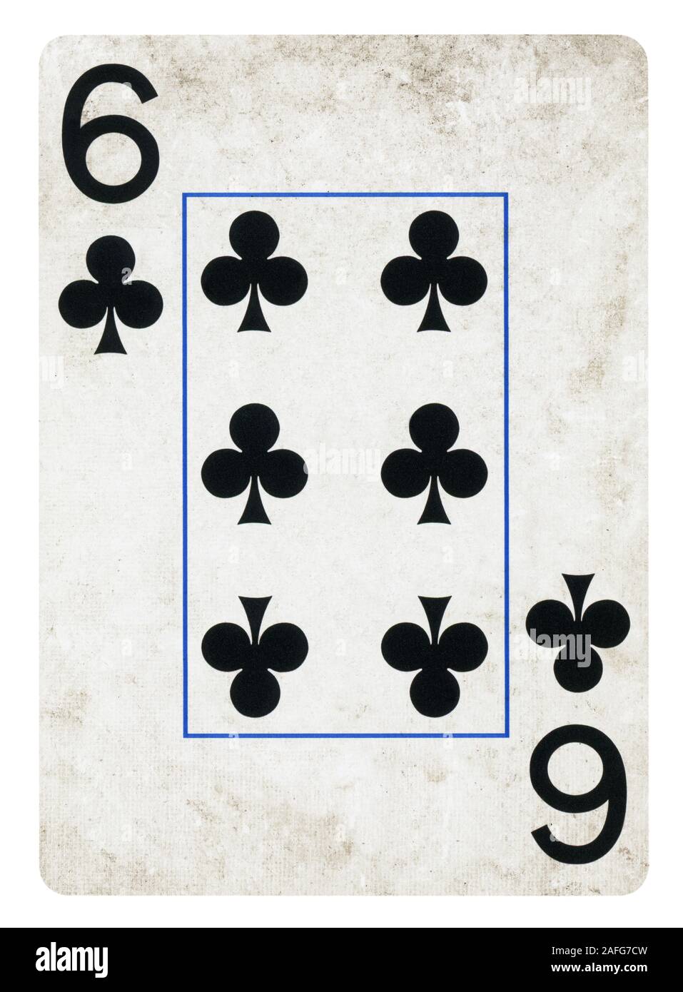 Six of Clubs Vintage playing card - isolated on white (clipping path