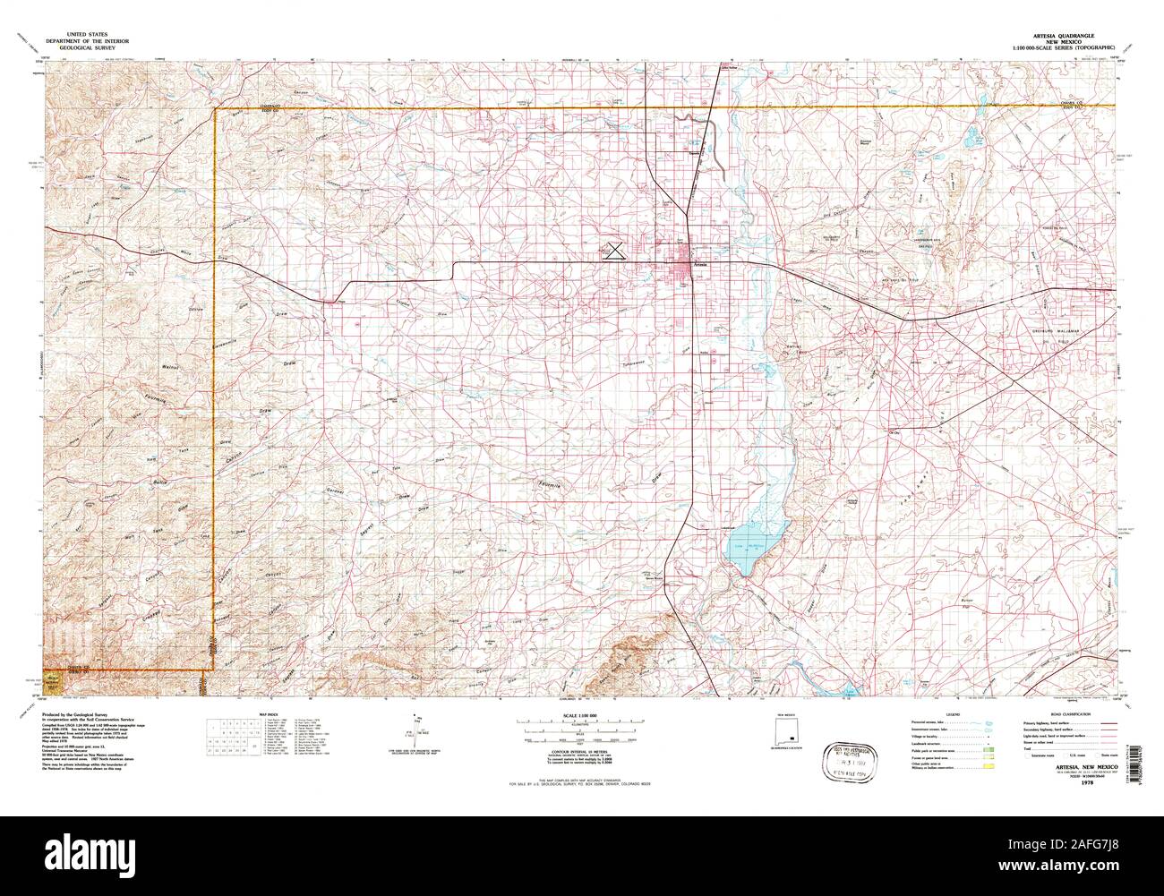 USGS TOPO Map New Mexico NM Artesia 189645 1978 100000 Restoration Stock Photo