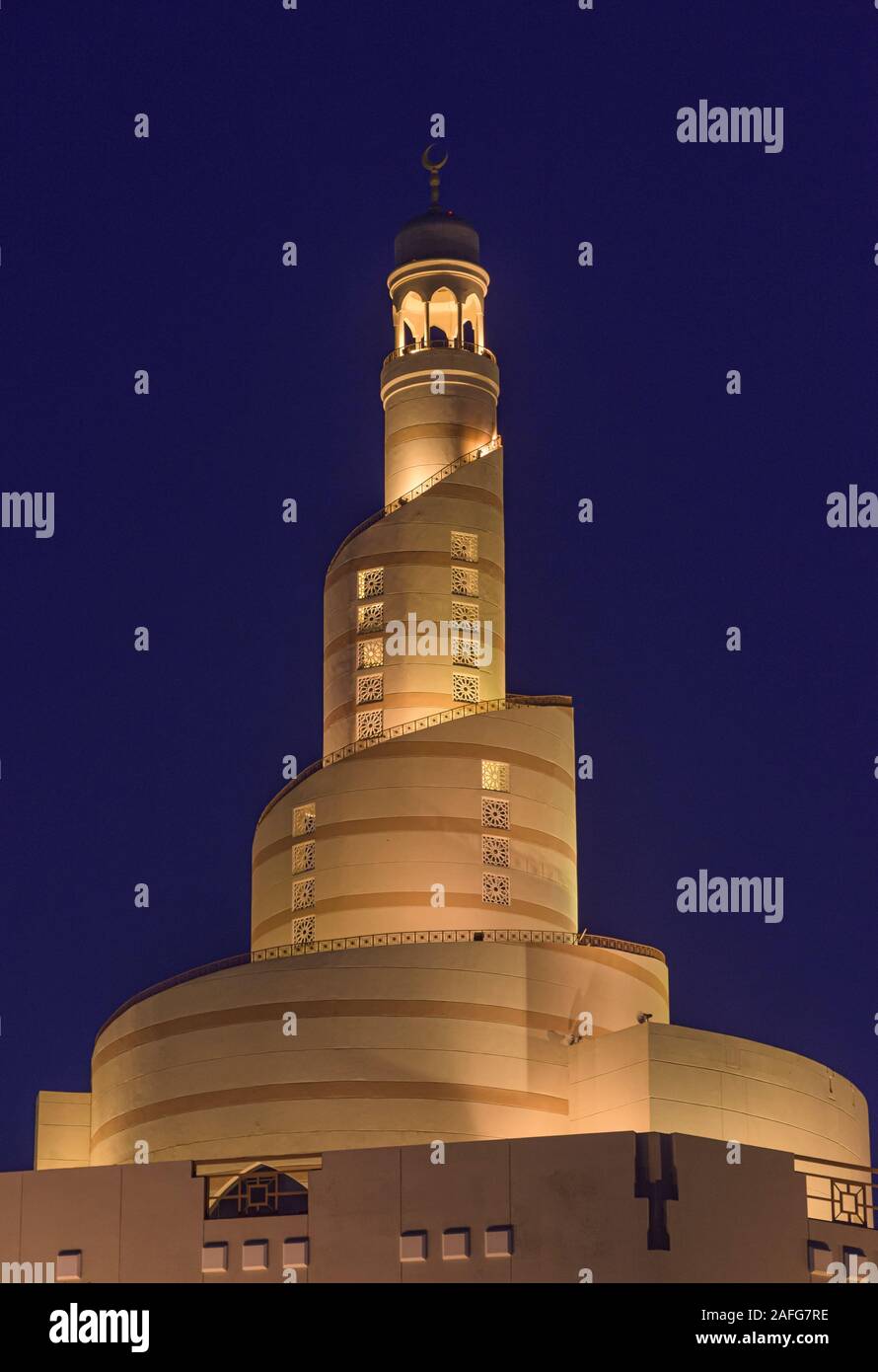 The spiral tower of the Sheikh Abdulla Bin Zaid Al Mahmoud Islamic Cultural Center, Doha, Qatar Stock Photo