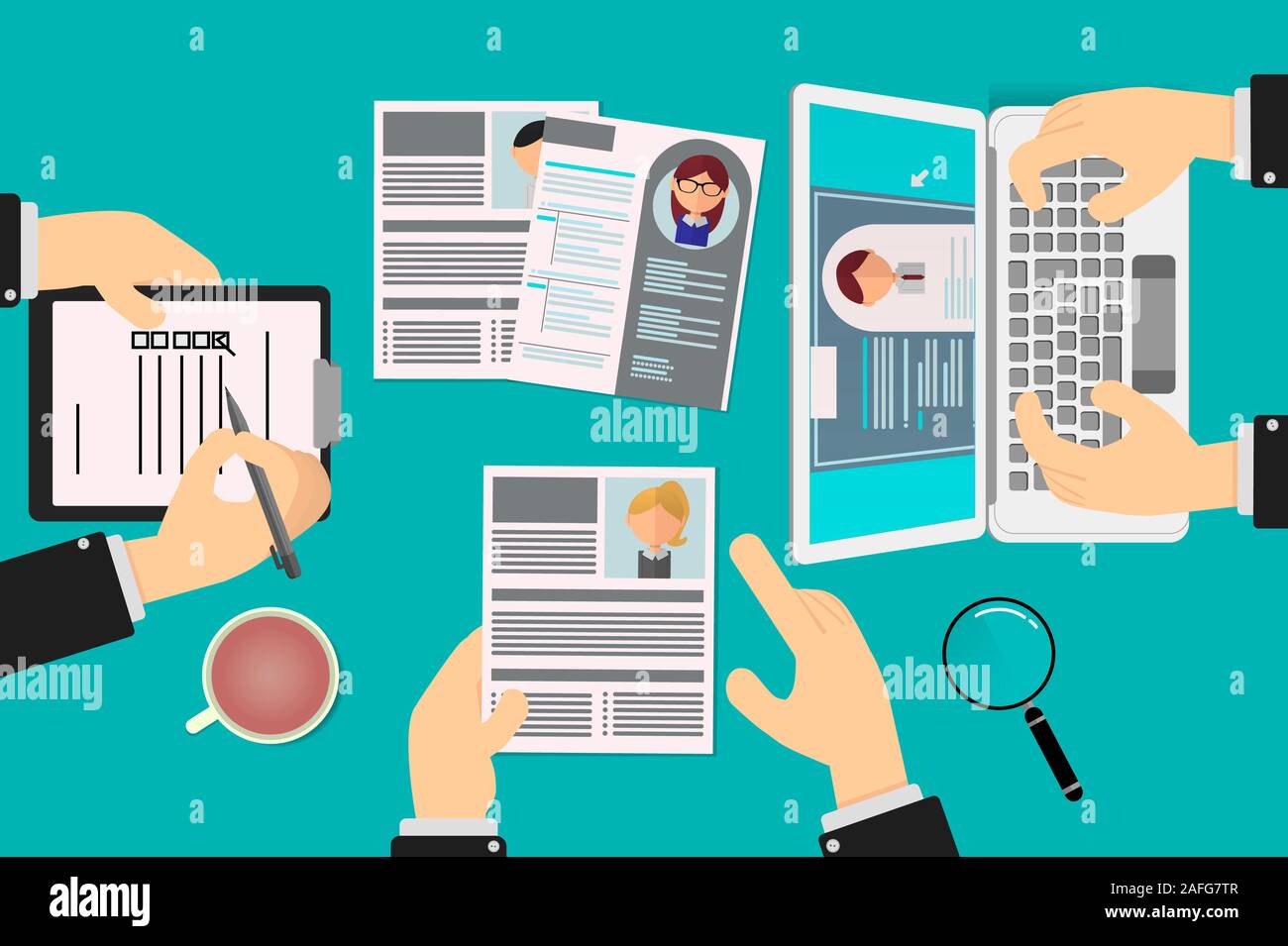Work Team Choosing Resumes Of Candidates To Fill Vacancy Stock Photo Alamy