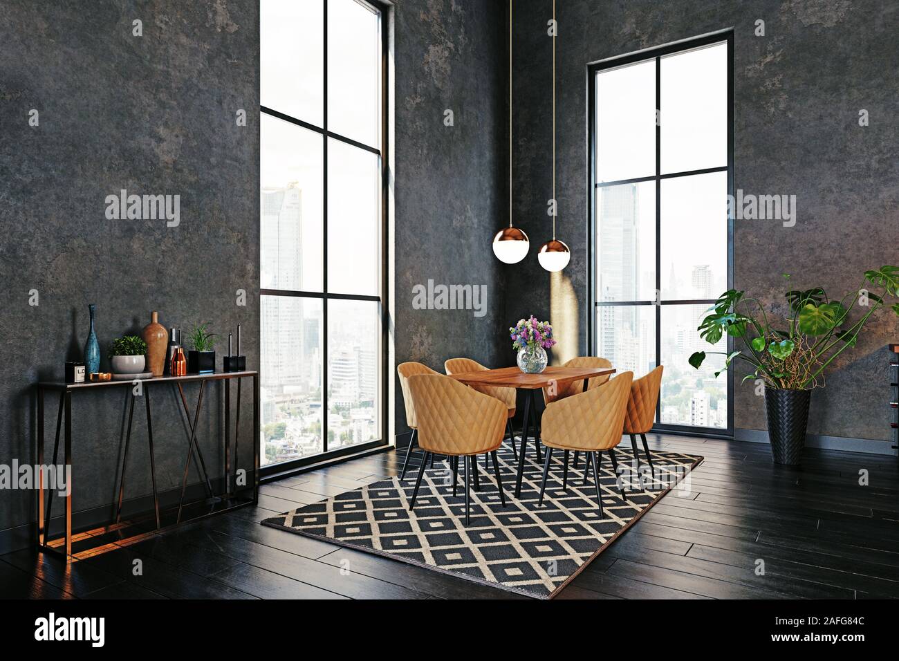 modern dining room interior design concept. 3d rendering idea Stock ...