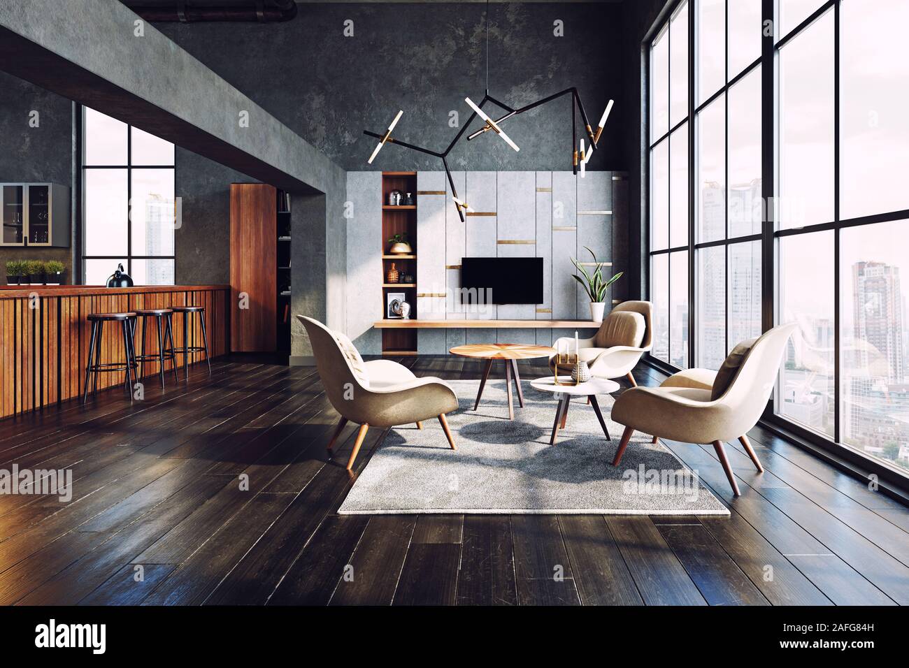 modern living interior design concept. 3d rendering idea Stock Photo ...