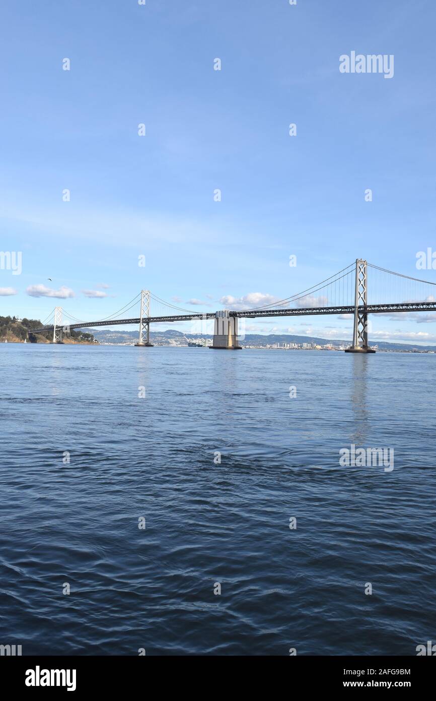 The San Francisco Bay Bridge connects the city of San Francisco with the East Bay's many cities. Stock Photo