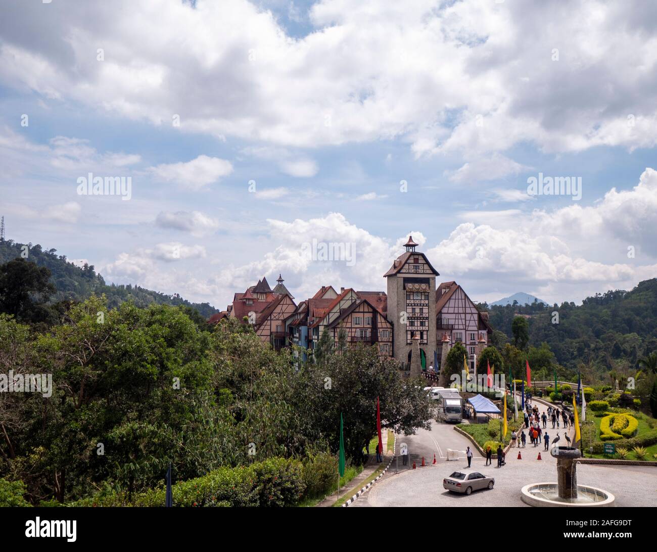 French Village Bukit Tinggi , Malaysia ;November 2019 : Castle in french village overview long shot asian islands Stock Photo