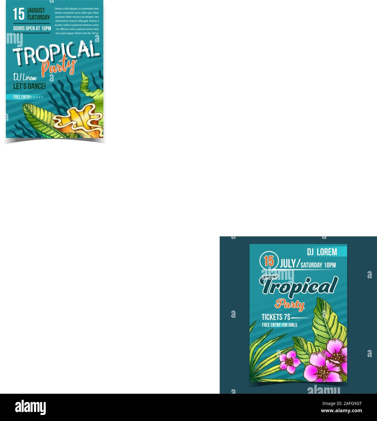 Tropical Exotic Leaves And Flowers Poster Vector Stock Vector Image ...