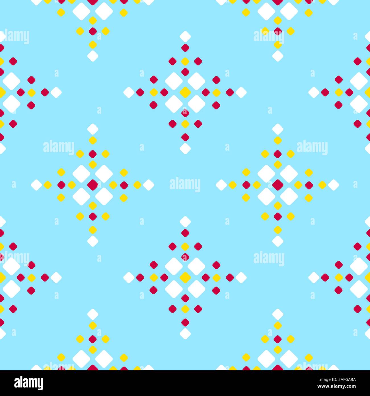 Fair Isle style blue red yellow white vector seamless geometric pattern with rhombus Stock Vector