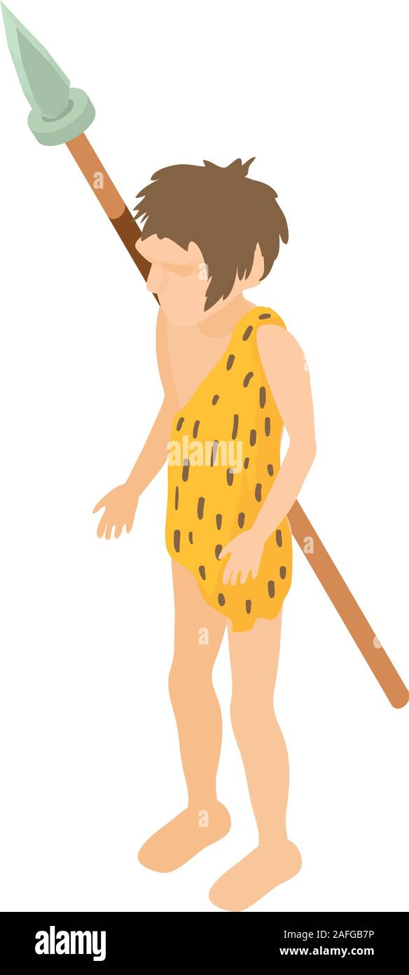 Prehistoric hunter icon, isometric style Stock Vector