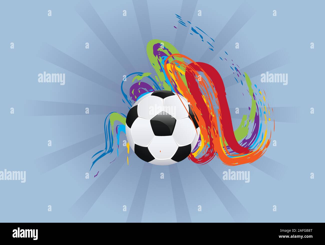Multicolored brush strokes and soccer (football) ball on white