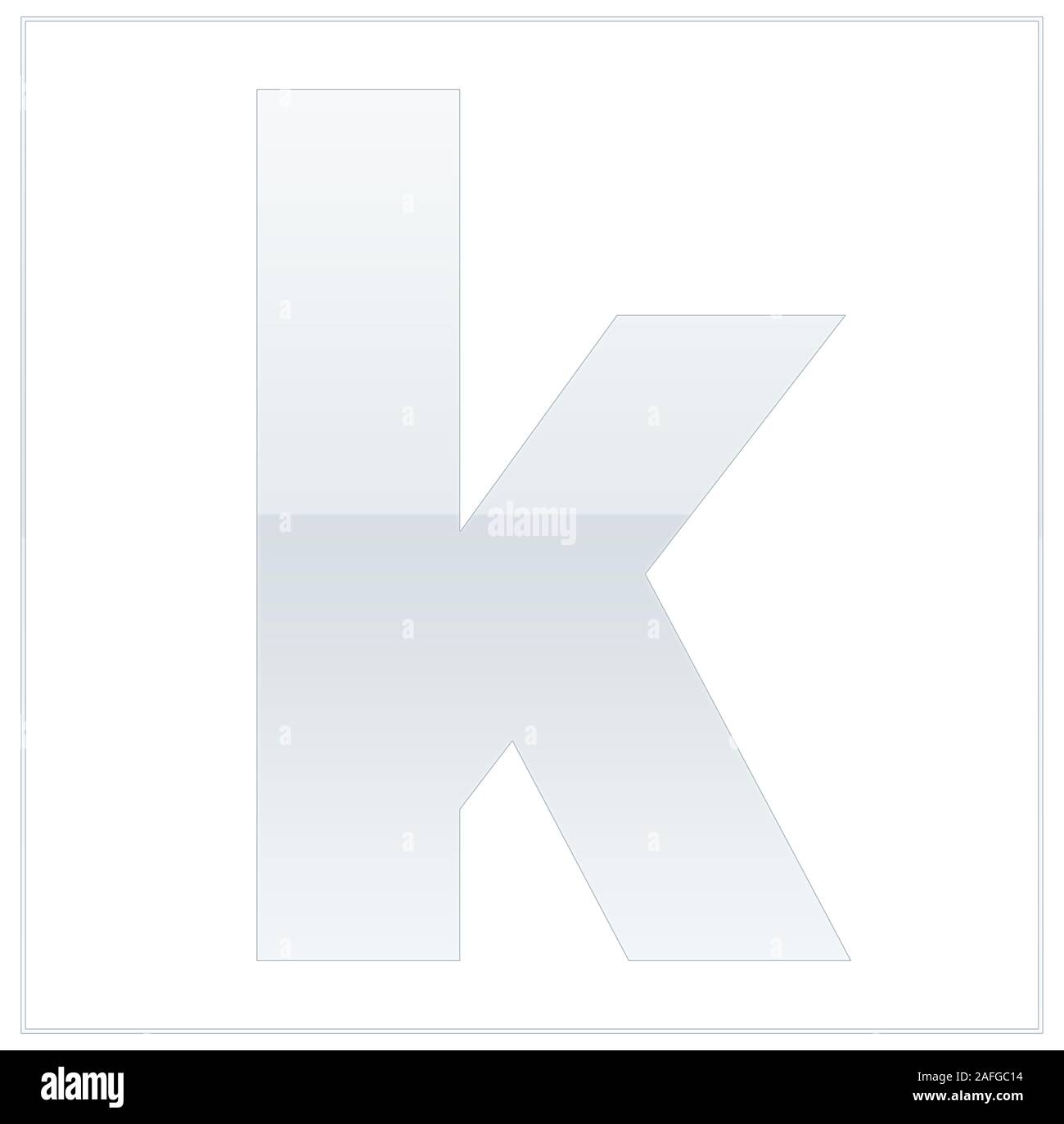 The letter k,  made white and grey, half-and-half. Same colors turn upside down and used in frame. On white background Stock Photo