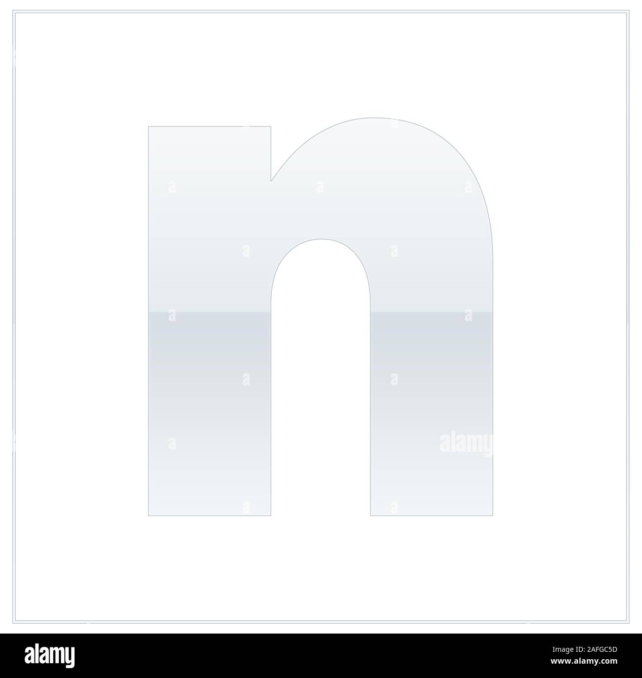 The letter n,  made white and grey, half-and-half. Same colors turn upside down and used in frame. On white background Stock Photo