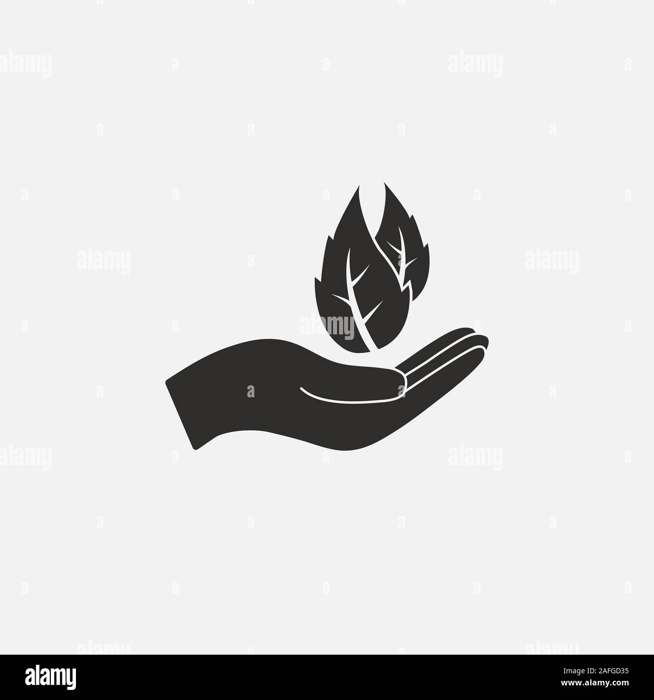 Leaf in hand icon. Vector illustration, flat design Stock Vector