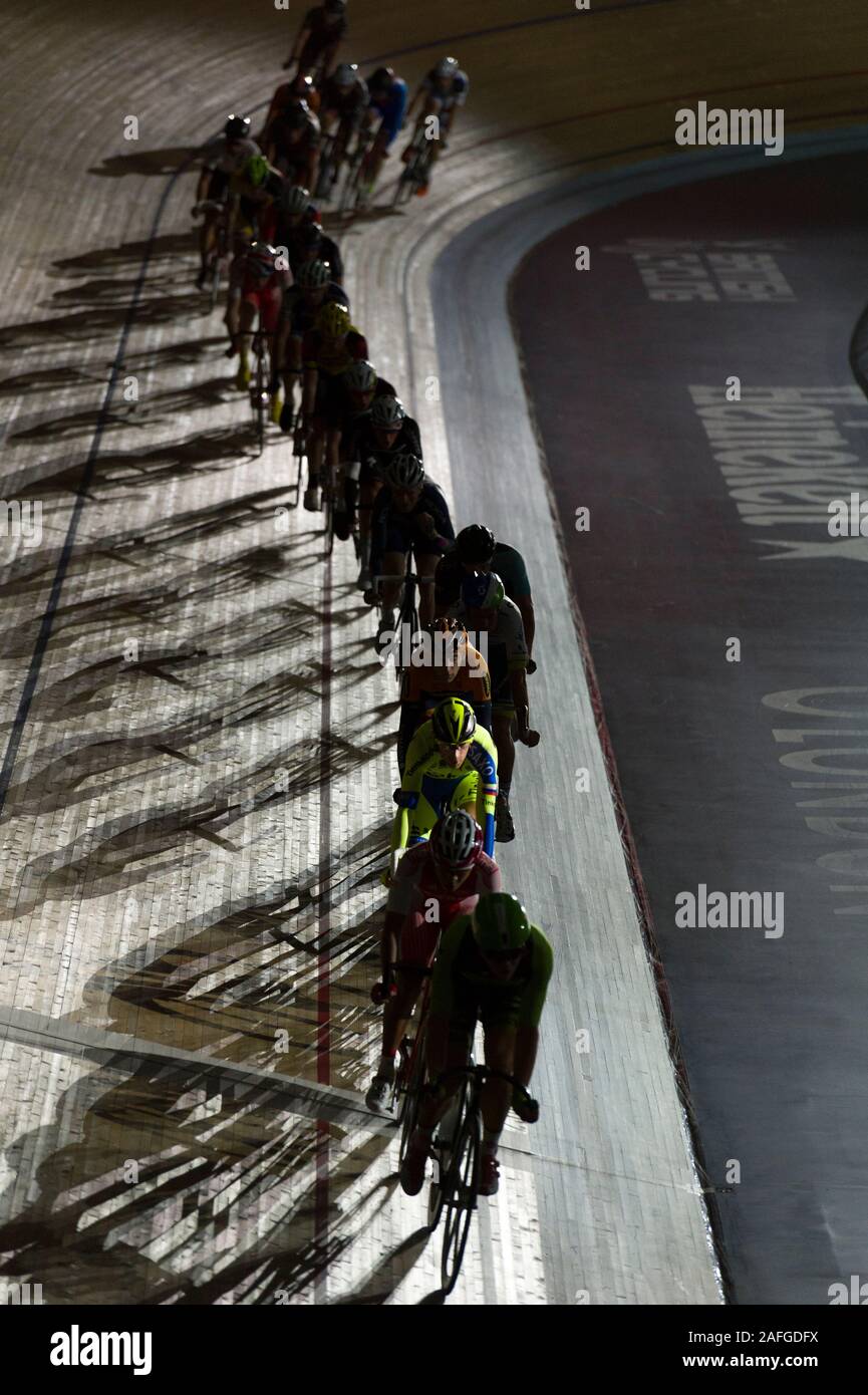 Riders taking part in The Madison race on the first day of the London