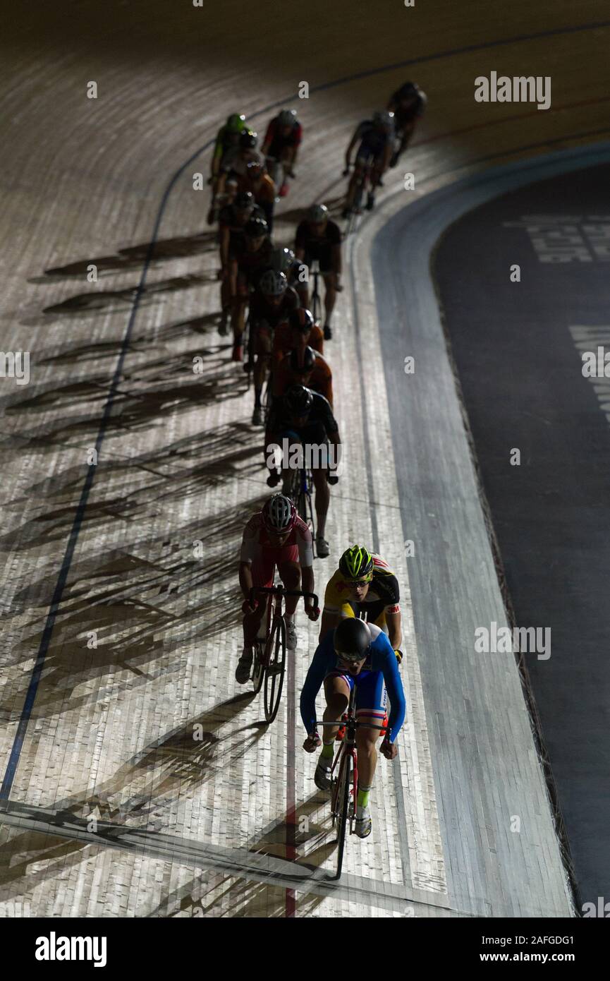 Riders taking part in The Madison race on the first day of the London