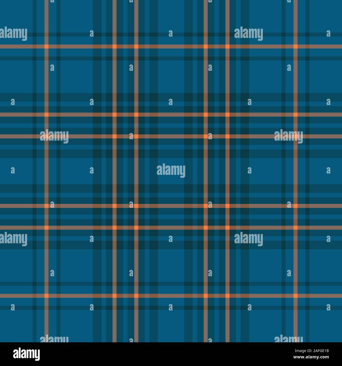 Scottish plaid blue and orange seamless checkered vector pattern. EPS ...