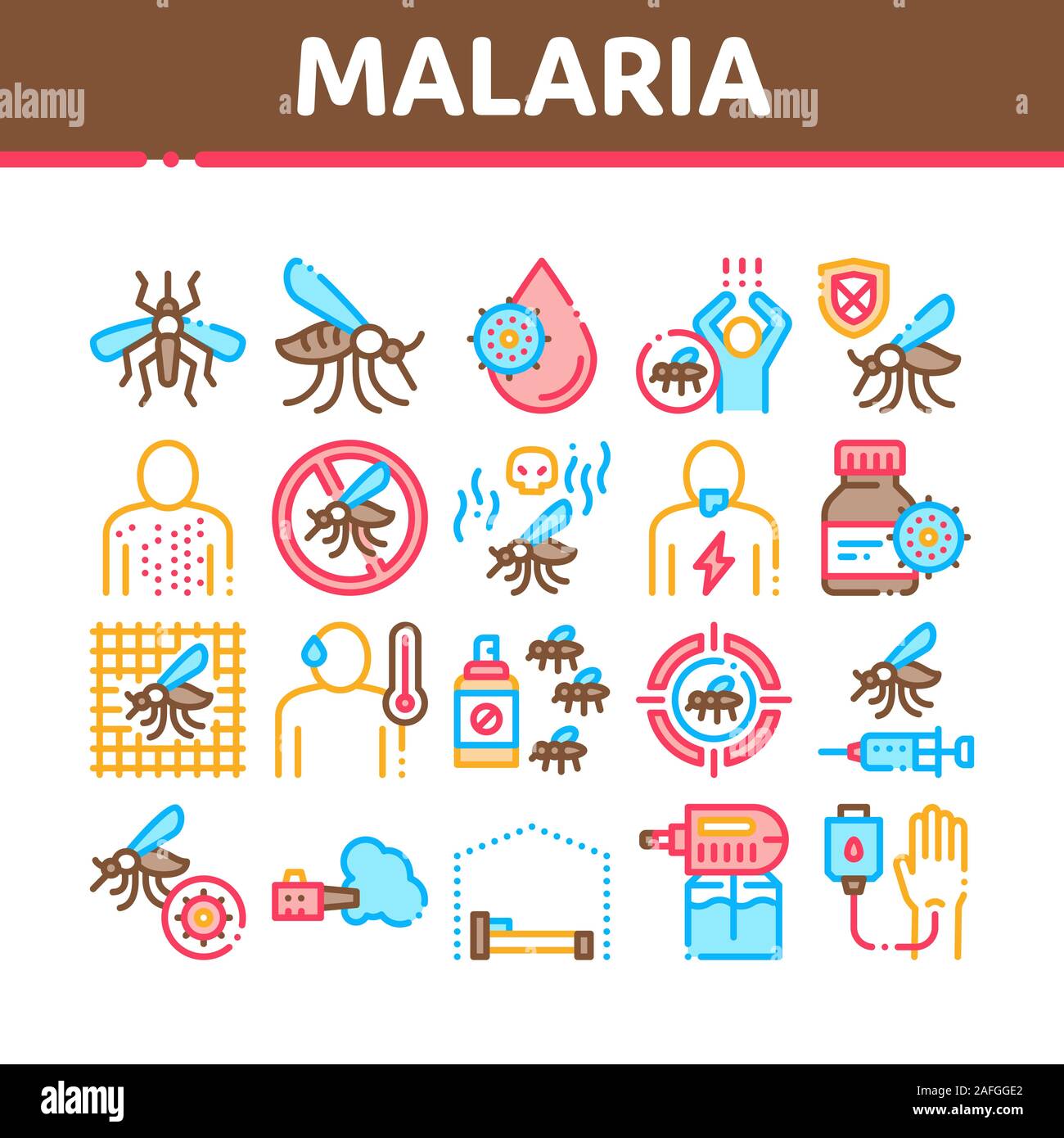 Malaria Illness Dengue Collection Icons Set Vector Stock Vector