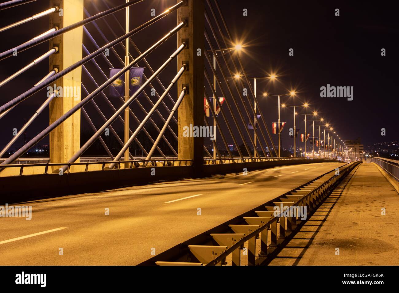 Domovinski bridge by night in town Zagreb, Croatia Stock Photo