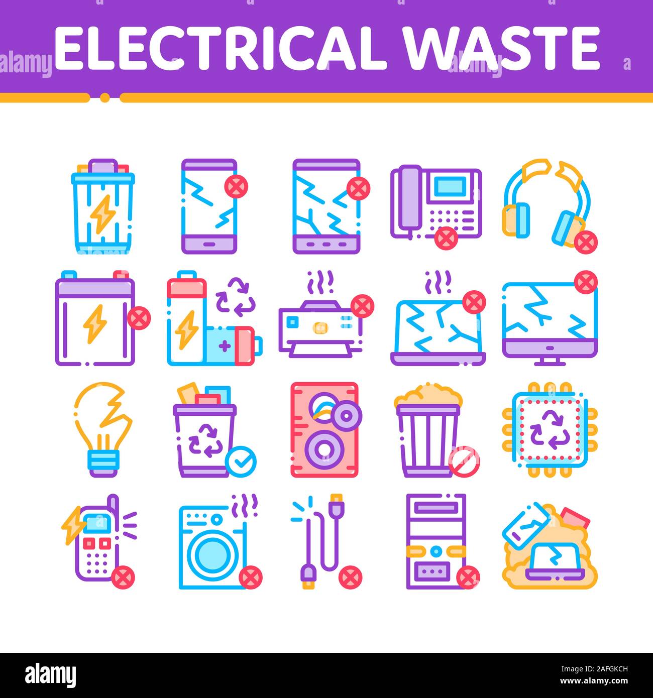 Electrical Waste Tools Collection Icons Set Vector Stock Vector