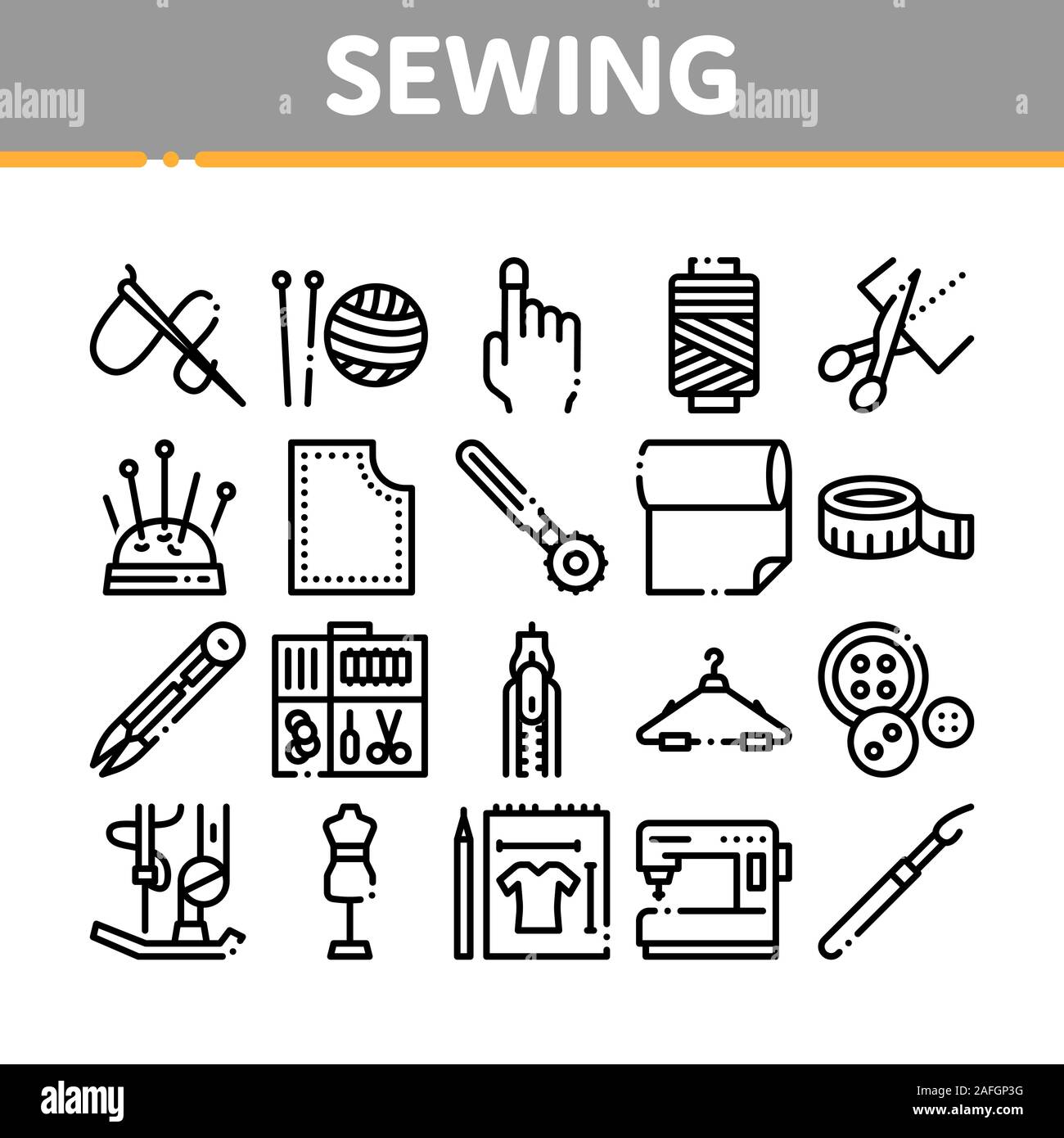 Sewing And Needlework Collection Icons Set Vector Stock Vector Image ...