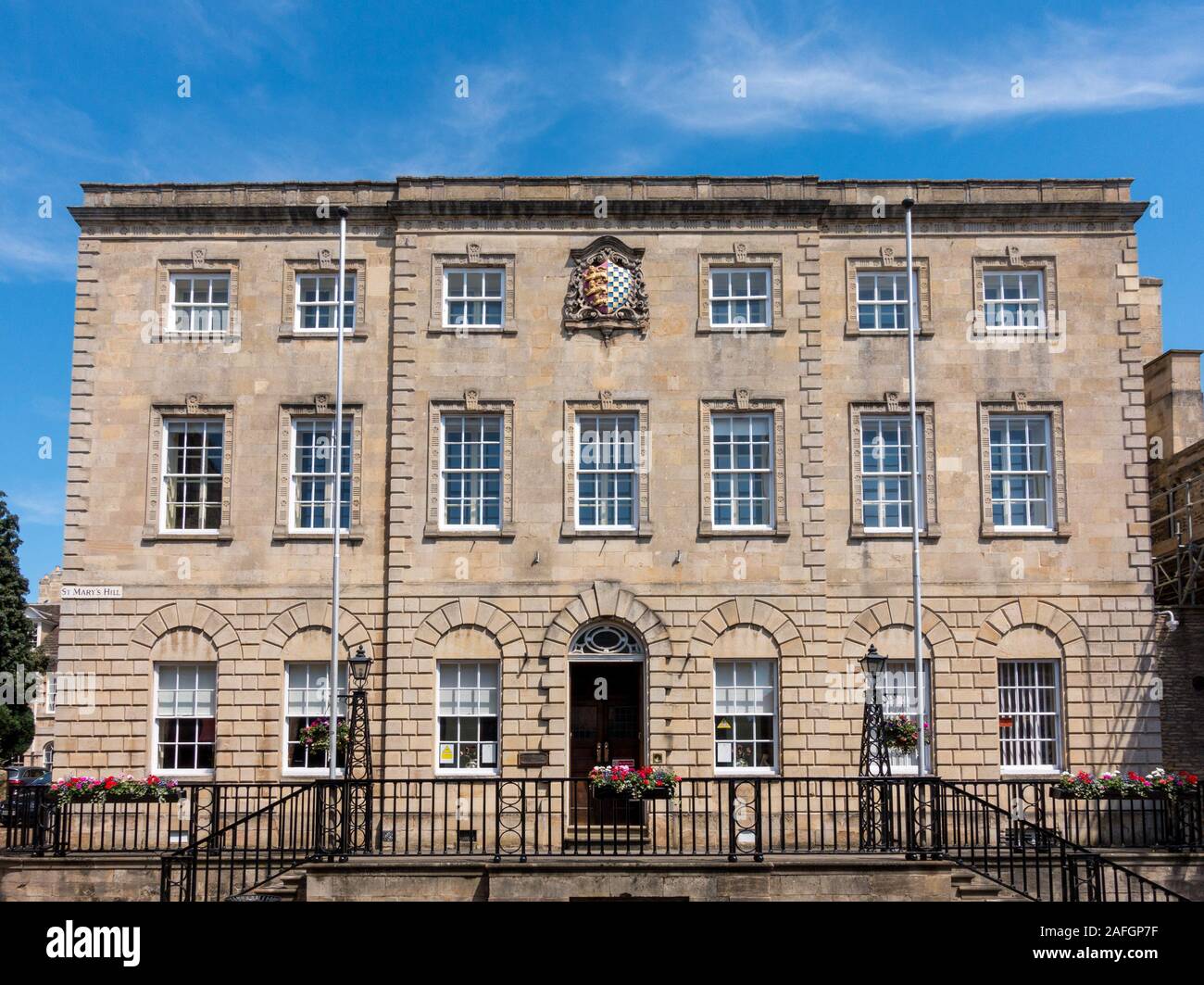 Stamford Town Hall Building Council Offices with blue sky, Stamford, Lincolnshire, England UK Stock Photo