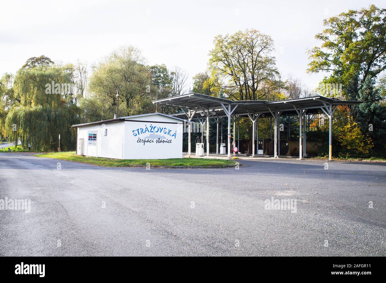 The Strazov petrol station in the town of Strazov (Drosau), near Klatovy, Plzen Region, Czech Republic, on October 27, 2019. (CTK Photo/Libor Sojka) Stock Photo