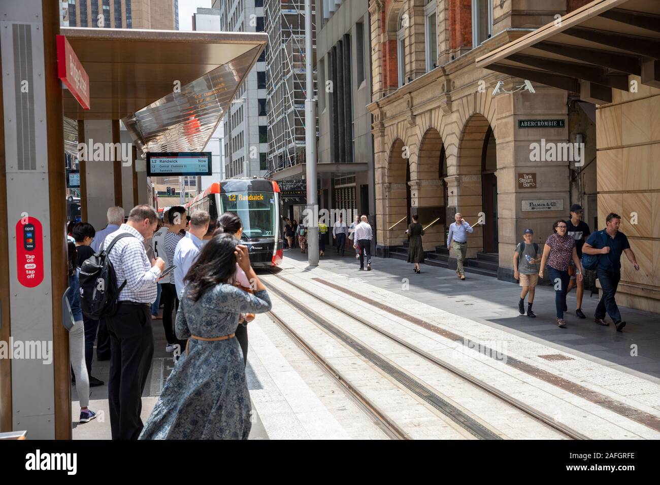 Light rail station named Bridge street on the sydney light rail route between circular quay and Light rail station named Bridge street on the sydney light rail route between circular quay and
