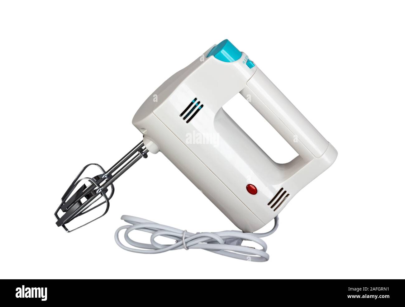 Electric hand mixer is a kitchen appliance intended for mixing isolated on white background Stock Photo