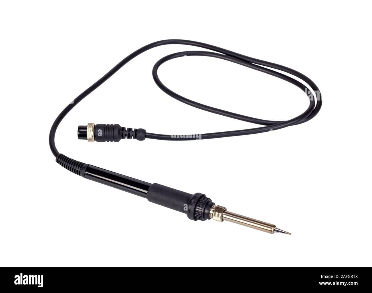 Hand tool soldering iron with the black handle isolated on a white