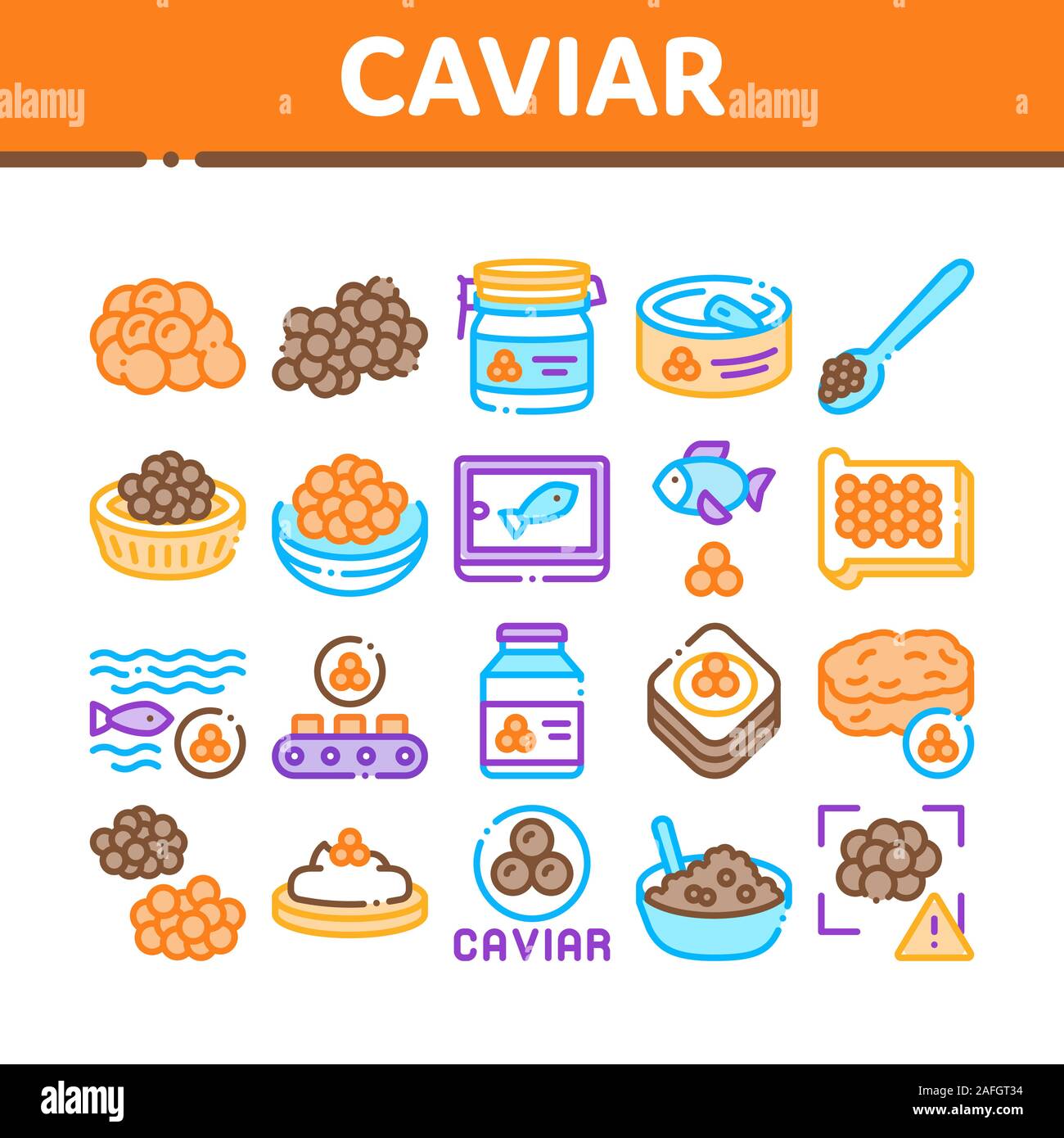 Caviar Seafood Product Collection Icons Set Vector Stock Vector Image ...