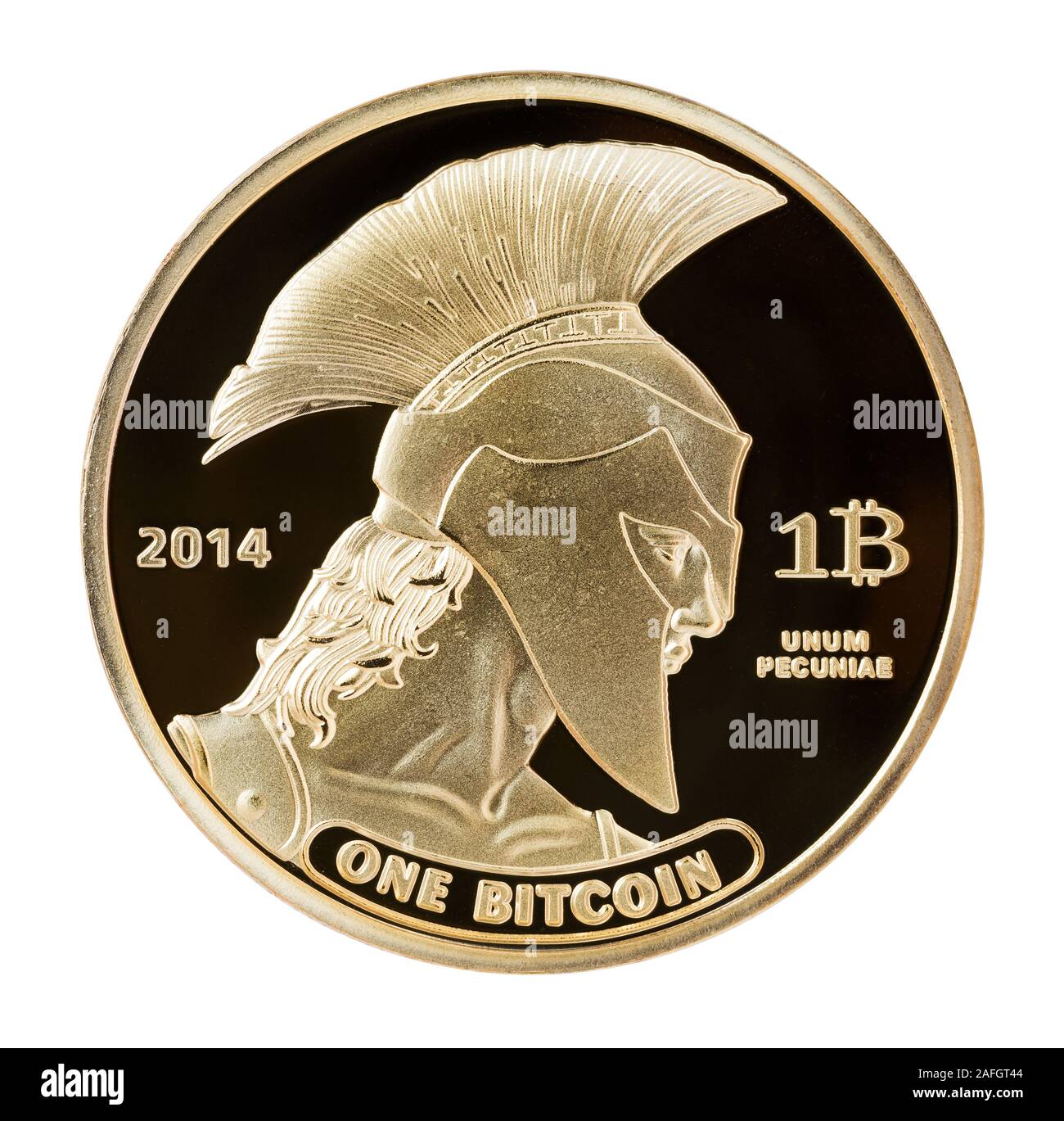 Golden titan bitcoin on white background close up Stock Photo - Alamy
