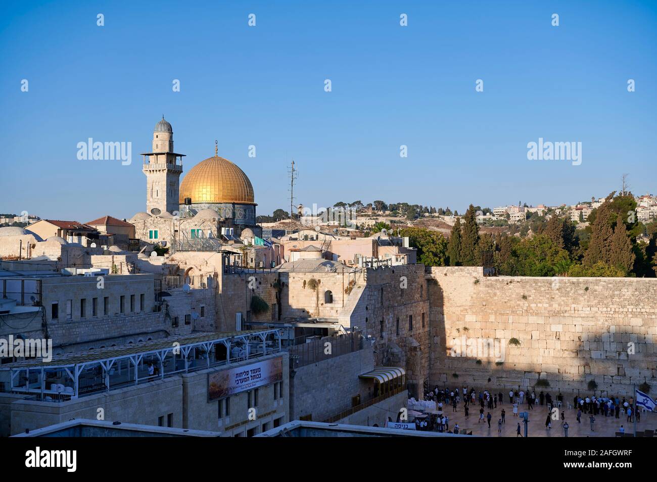 Jerusalem Israel. Dome of the rock, temple mount and wailing wall Stock Photo
