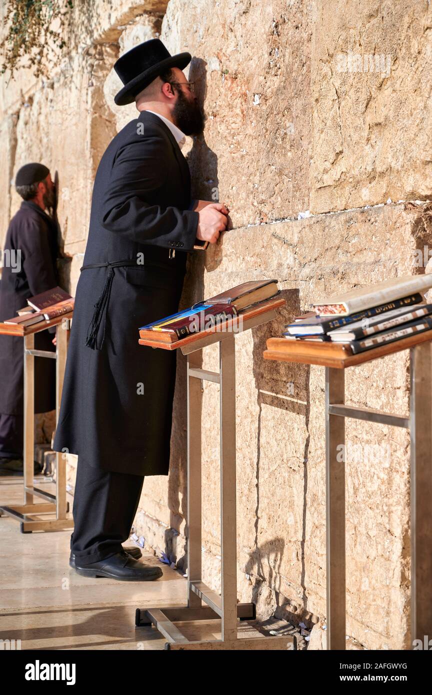 Jerusalem Israel. Orthodox jews praying at the wailing wall Stock Photo