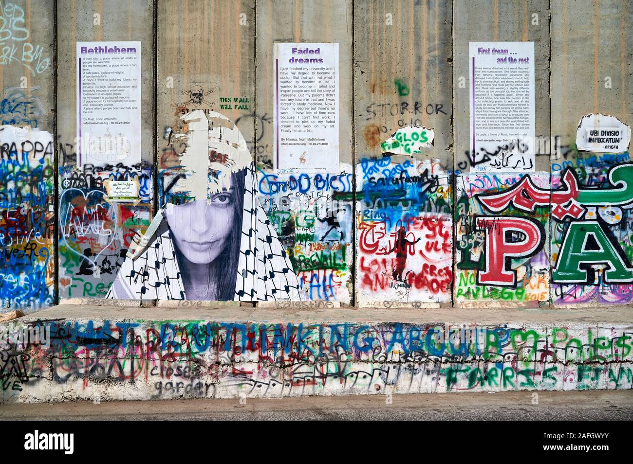 Jerusalem Israel. The west bank separation wall in Bethlehem Stock Photo