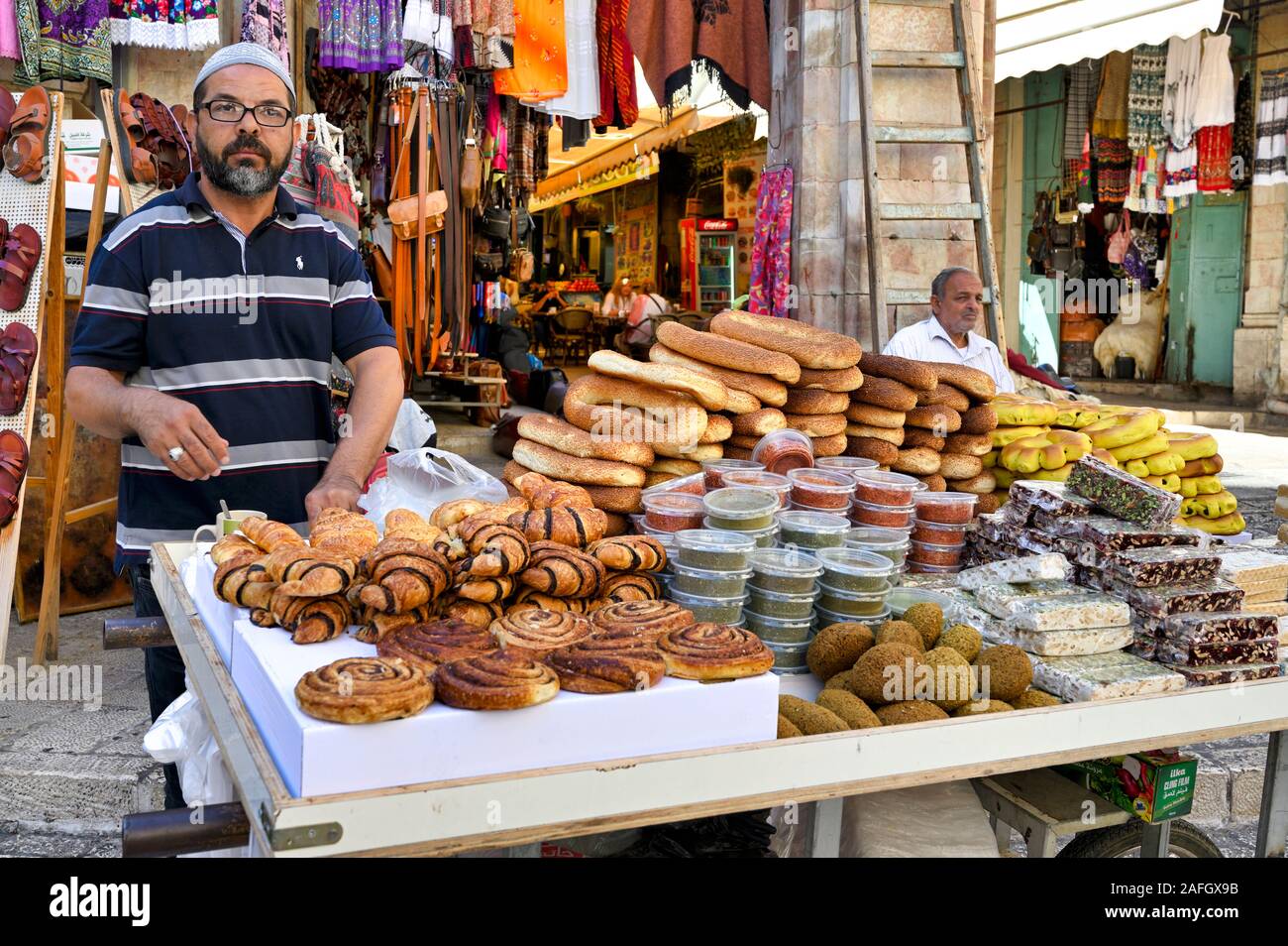 Jerusalem Israel. Bread and sweets stall in the old city Stock Photo