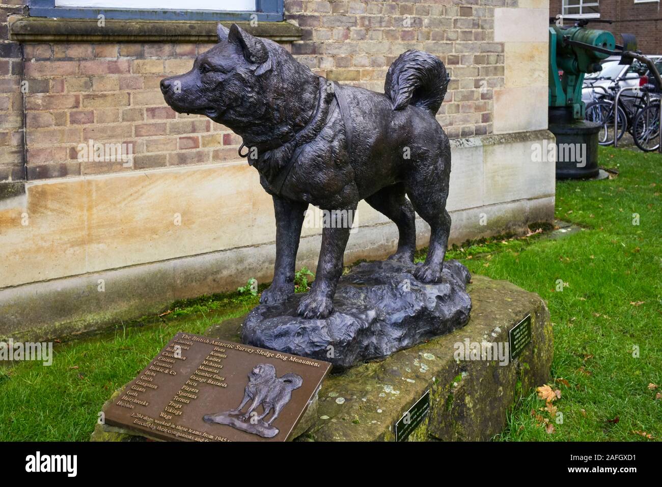 Monument to the British Antarctic Survey sledge dogs in Lensfield Road, Cambridge Stock Photo