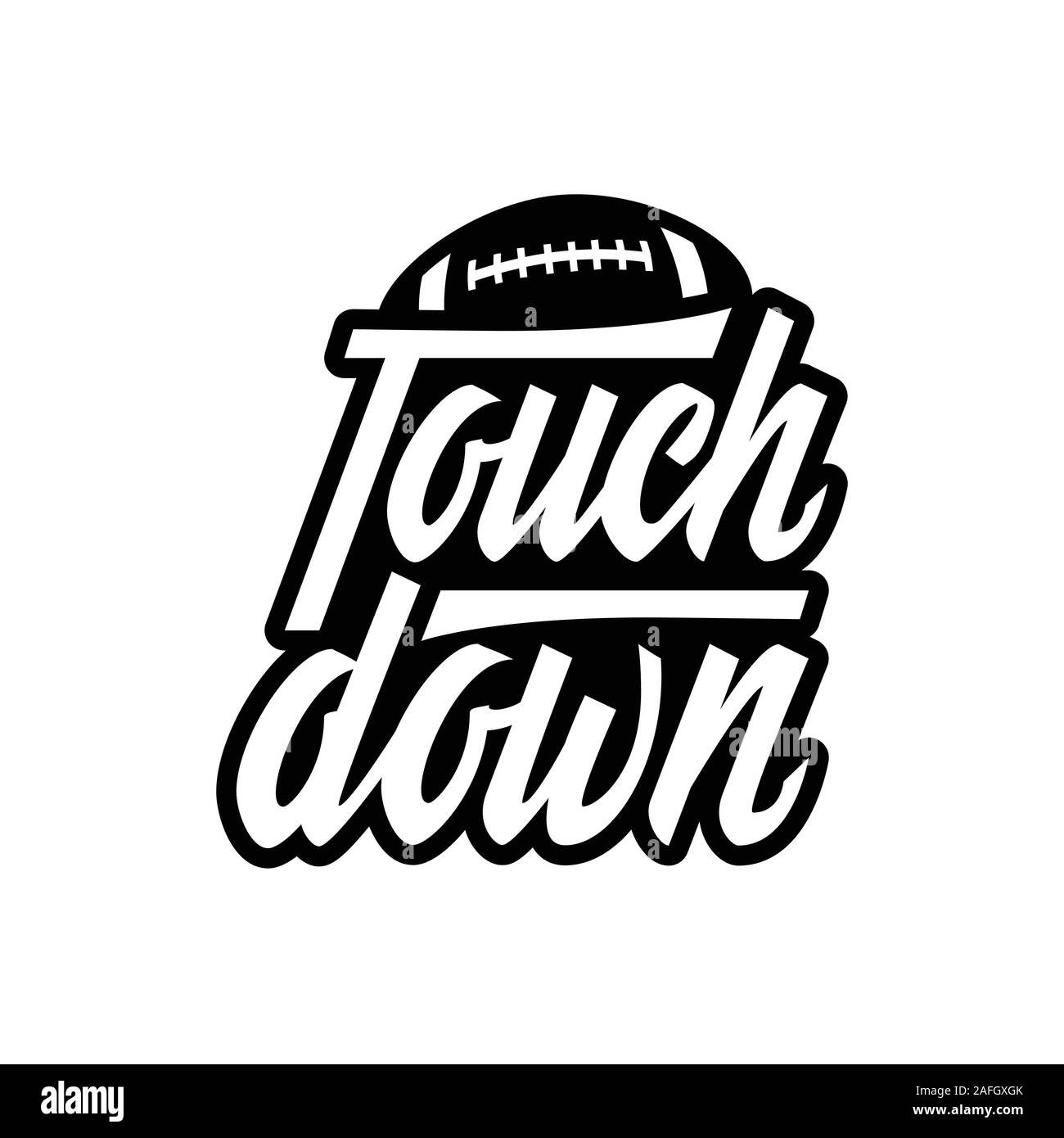 Hand lettering american football logo label. Black and white vector illustration for print on tshirt, sport equipment and championship souvenirs Stock Vector