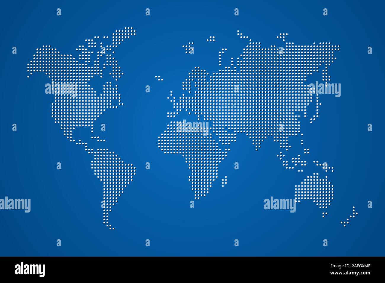 Pixel dotted world map on blue background. Vector illustration Stock Vector
